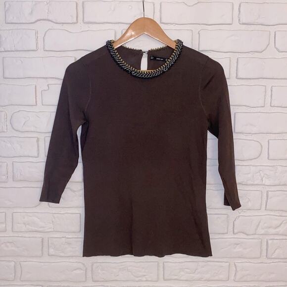 Zara knit top with beaded neckline size small - Picture 1 of 10
